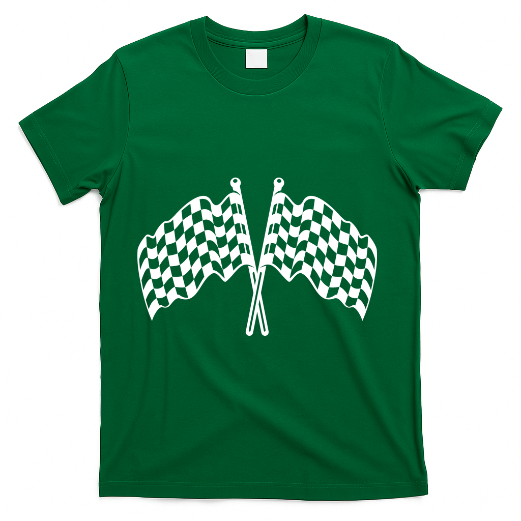 Race Day Checkered Flag Racing Fan Front And Back T-Shirt - Green