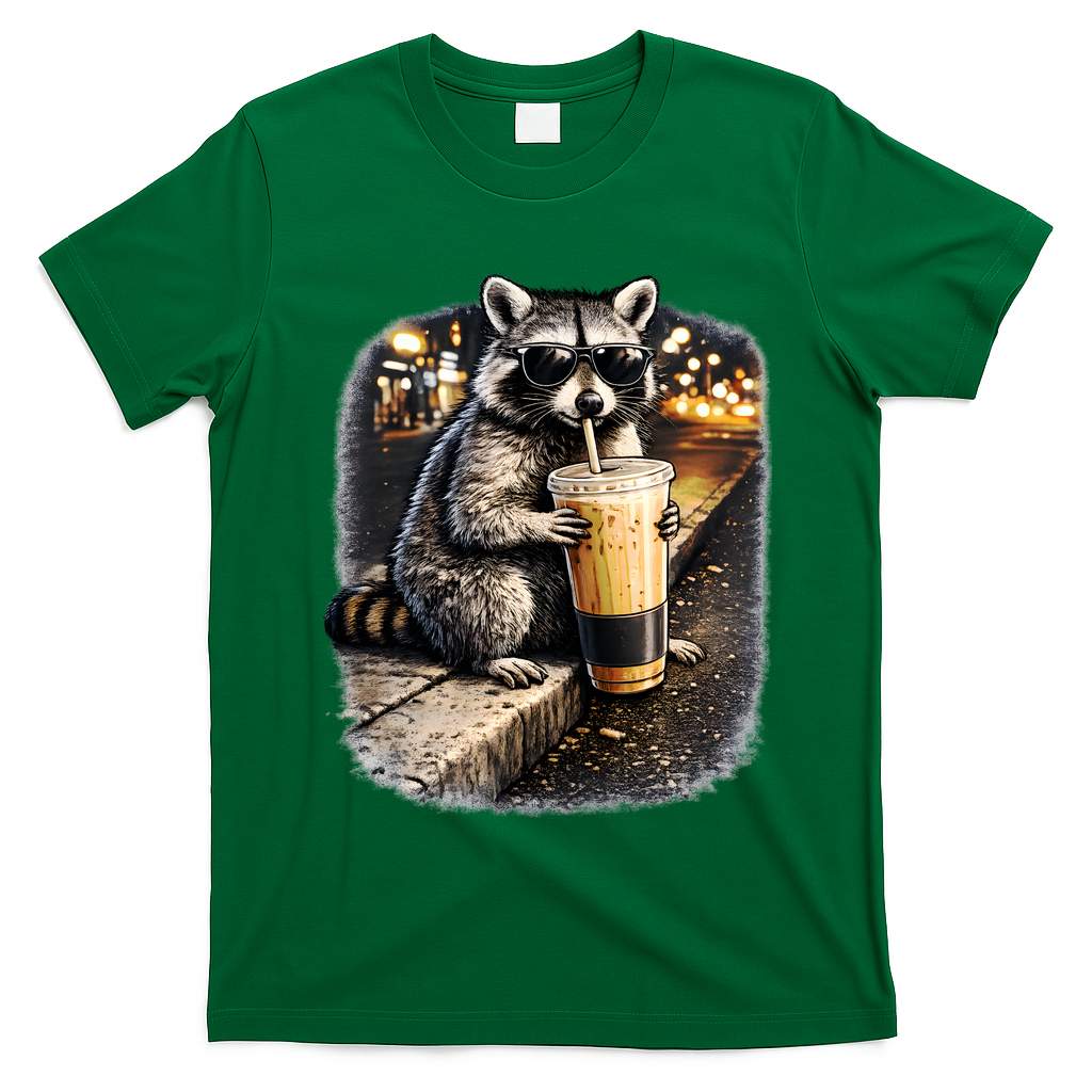 Raccoon Drinking Iced Coffee T-Shirt