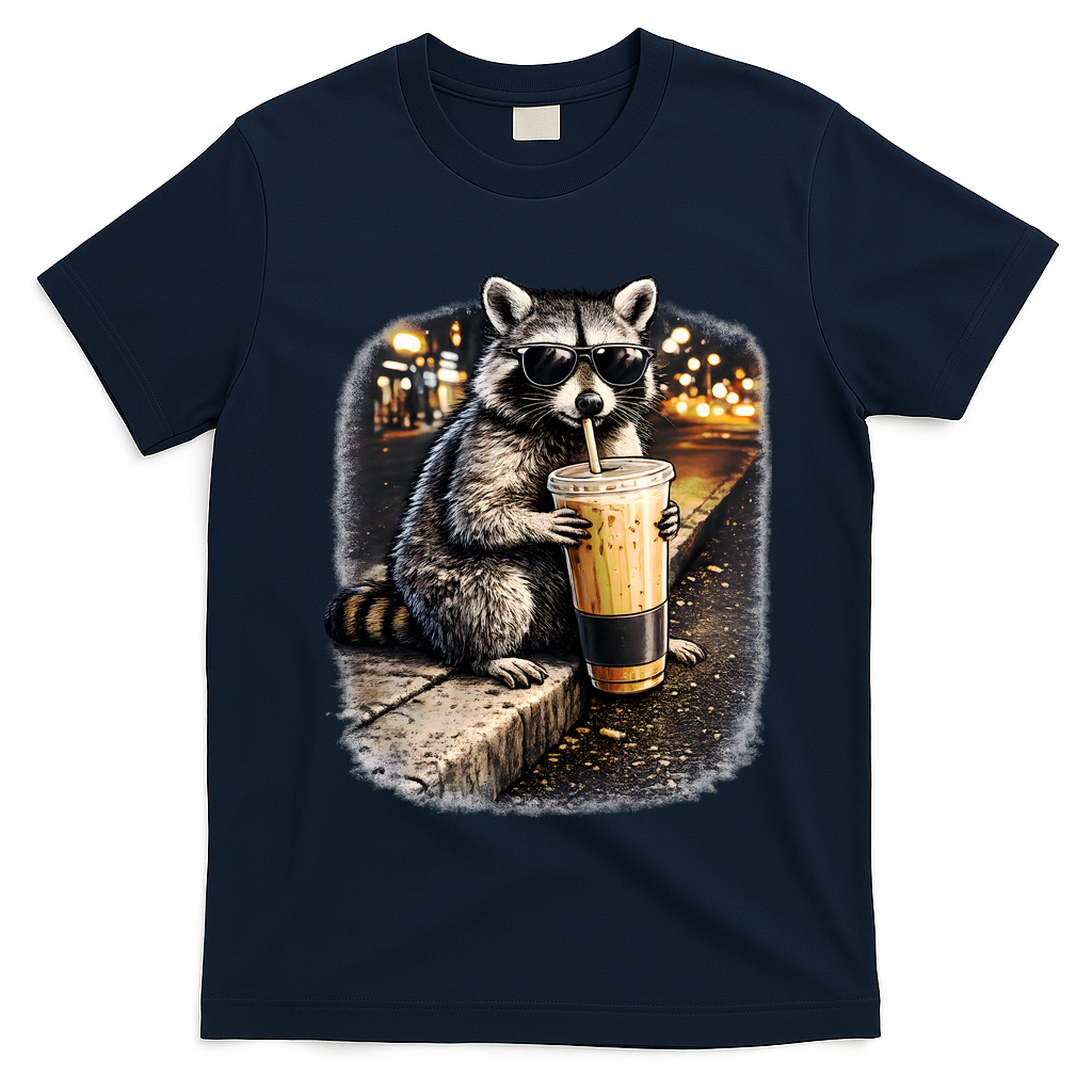 Raccoon Drinking Iced Coffee T-Shirt