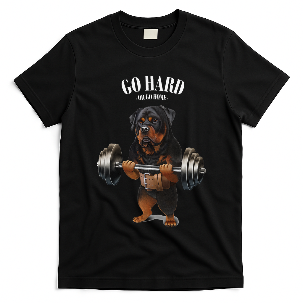 Rottweiler Dog Weightlifting in Fitness Gym T-Shirt