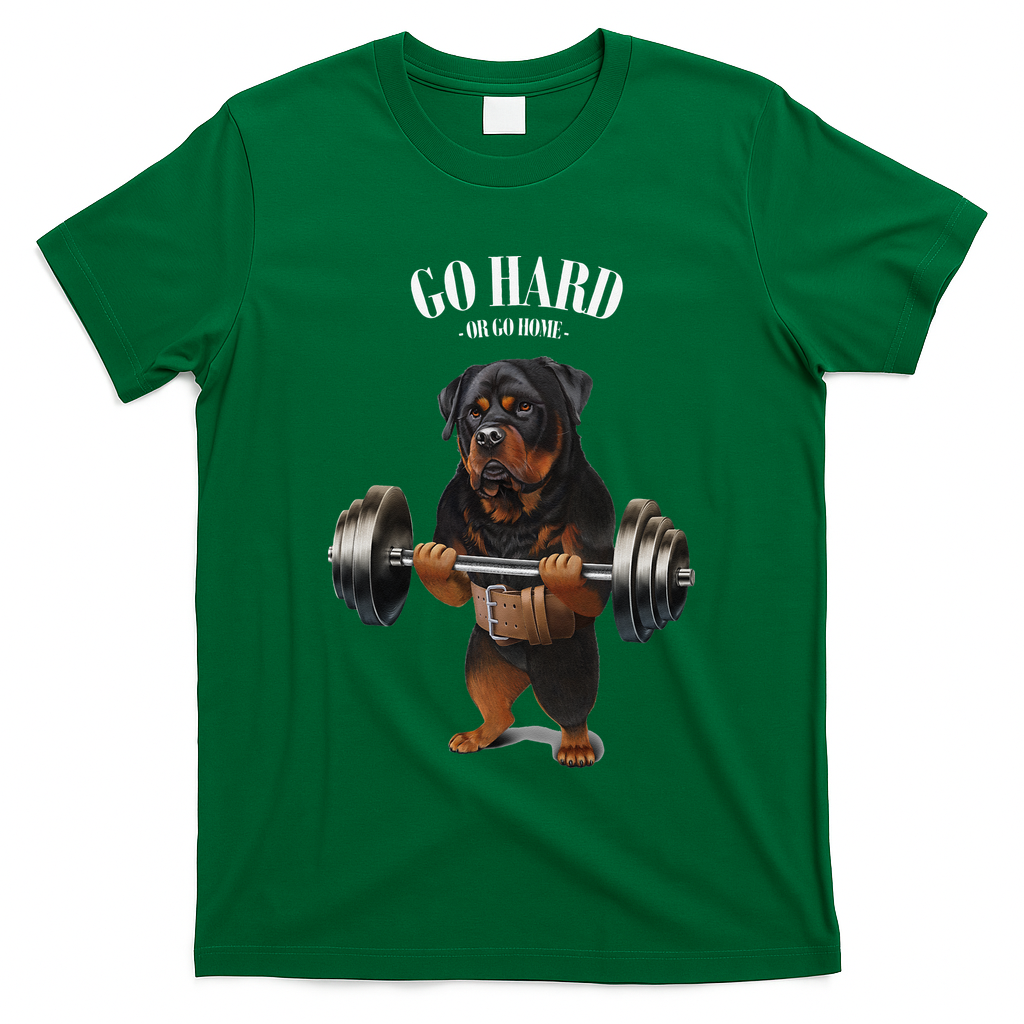 Rottweiler Dog Weightlifting in Fitness Gym T-Shirt