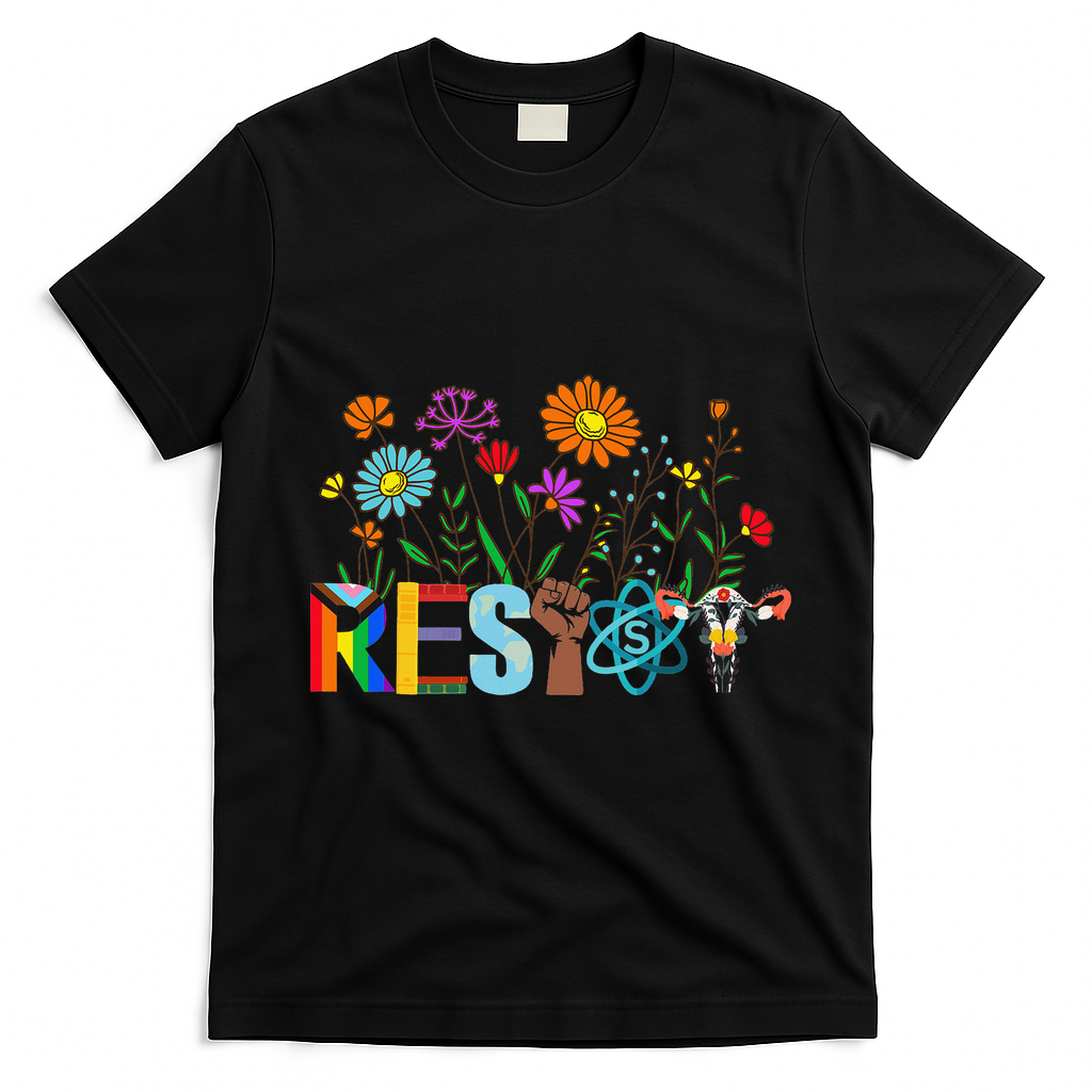 RESIST Floral Anti Trump Political Protest Not My President T-Shirt - Black