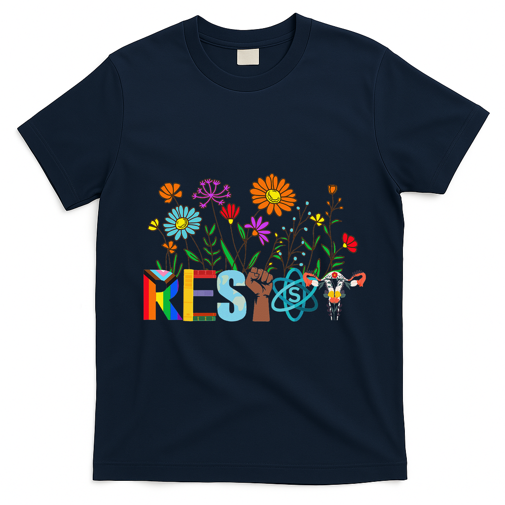 RESIST Floral Anti Trump Political Protest Not My President T-Shirt - Navy Blue