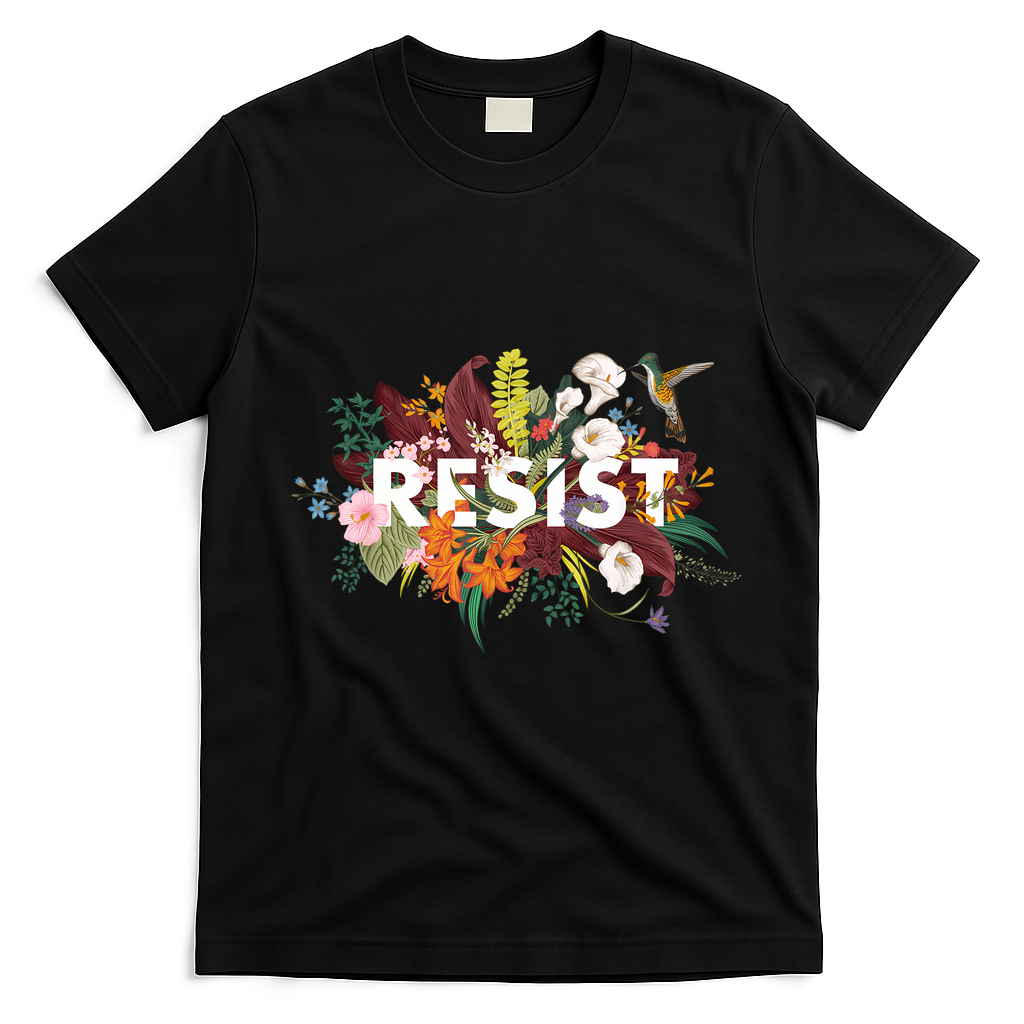 Resist Floral Anti Trump Political Protest T-Shirt - Black