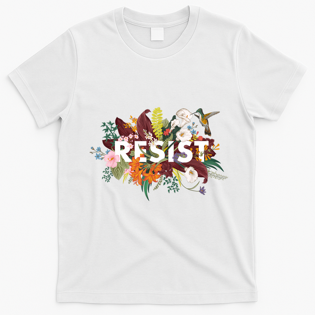 Resist Floral Anti Trump Political Protest T-Shirt - White
