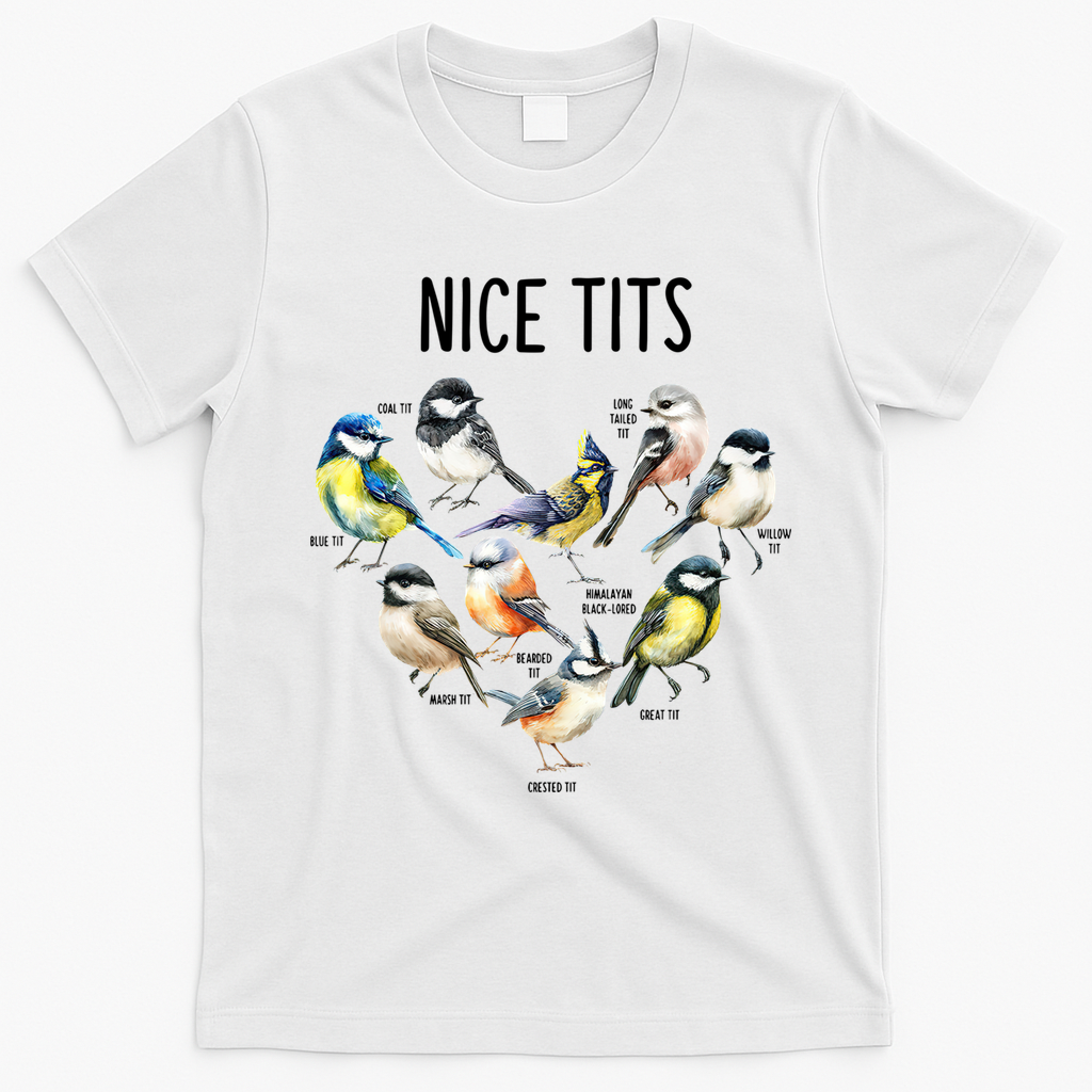 Retro Funny Nice Tits Birds Birdwatcher Bird Watching Humor Gift T-Shirt - White