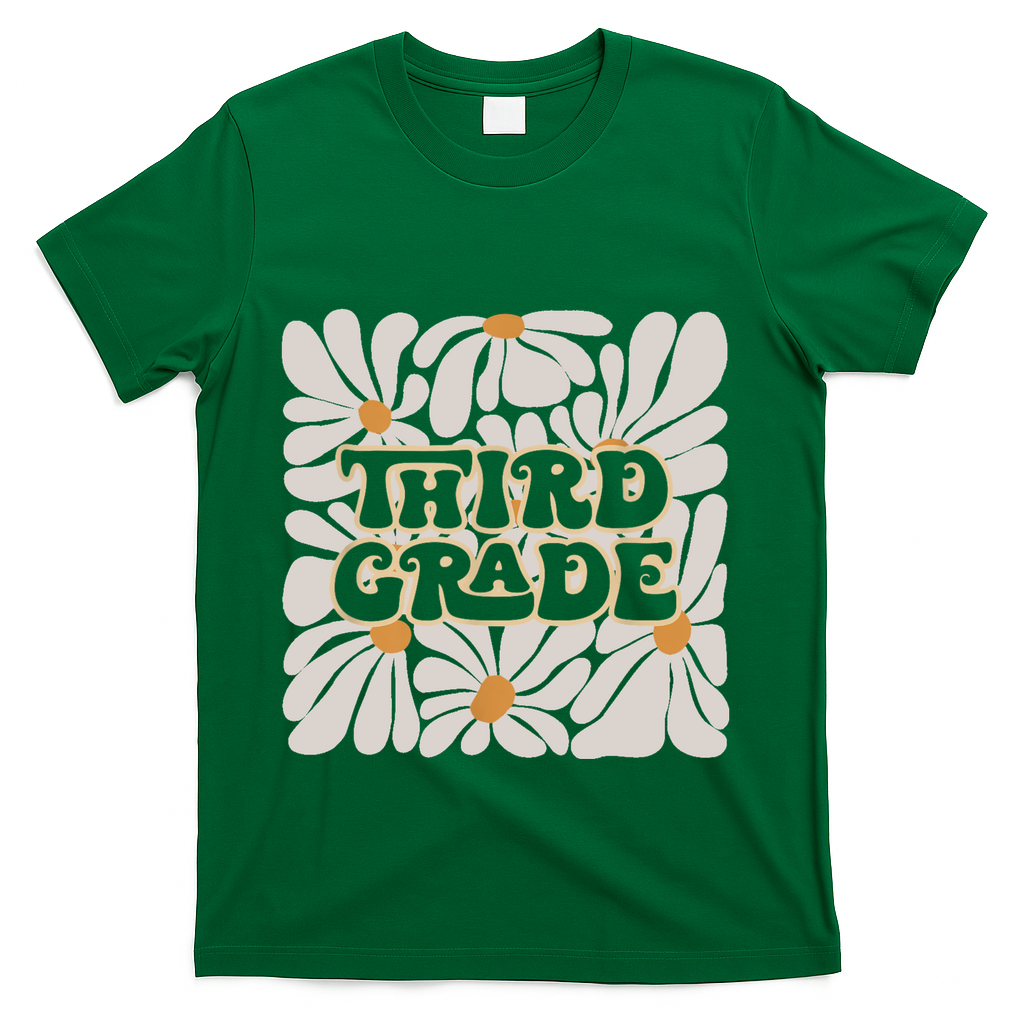 Retro Flower Power Squared Third 3rd Grade Back To School T-Shirt - Green