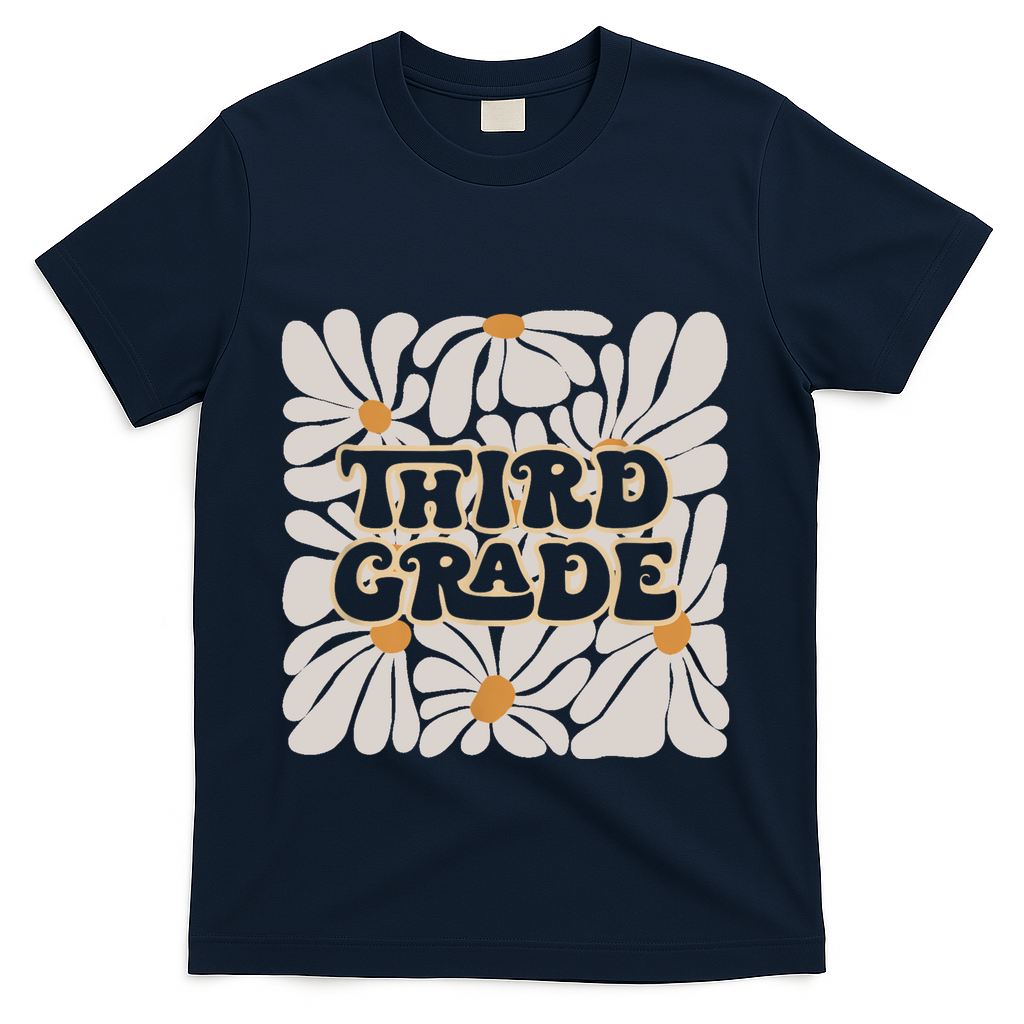 Retro Flower Power Squared Third 3rd Grade Back To School T-Shirt - Navy