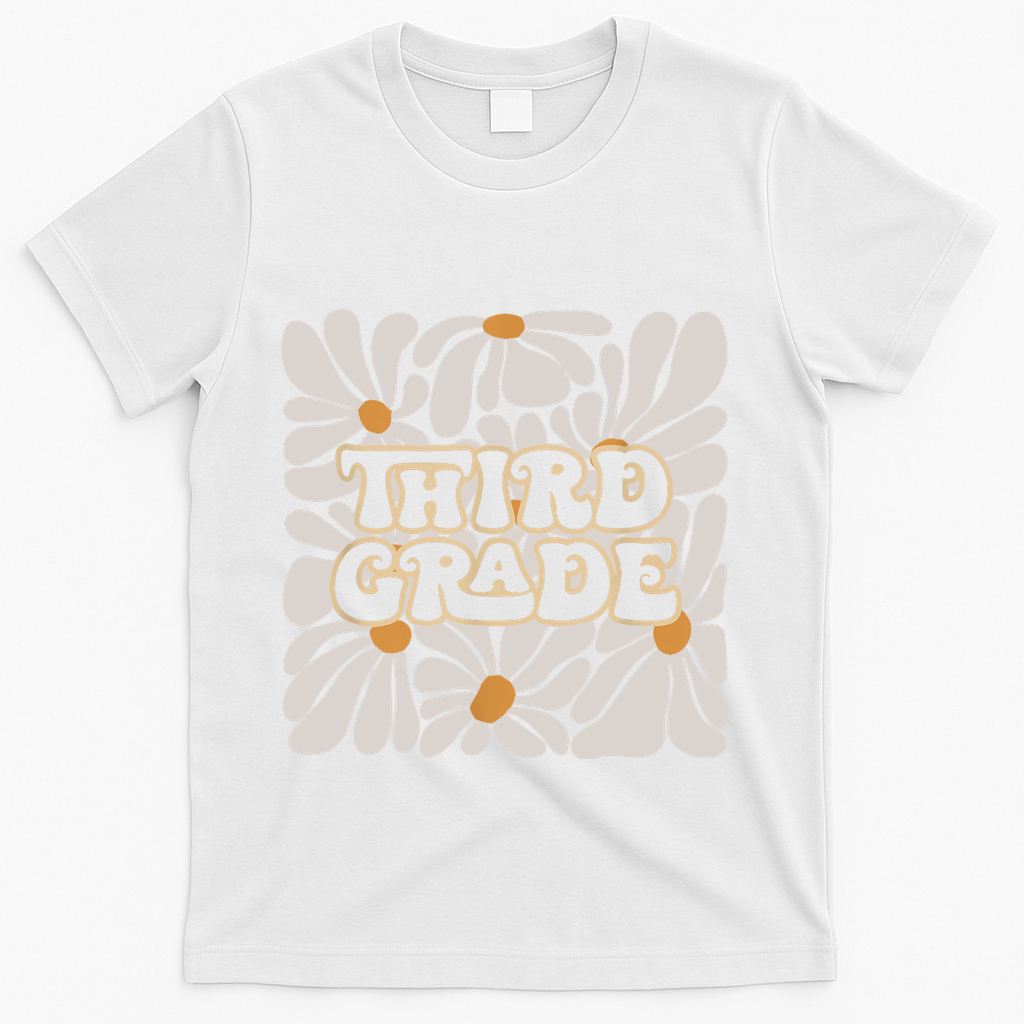 Retro Flower Power Squared Third 3rd Grade Back To School T-Shirt - White