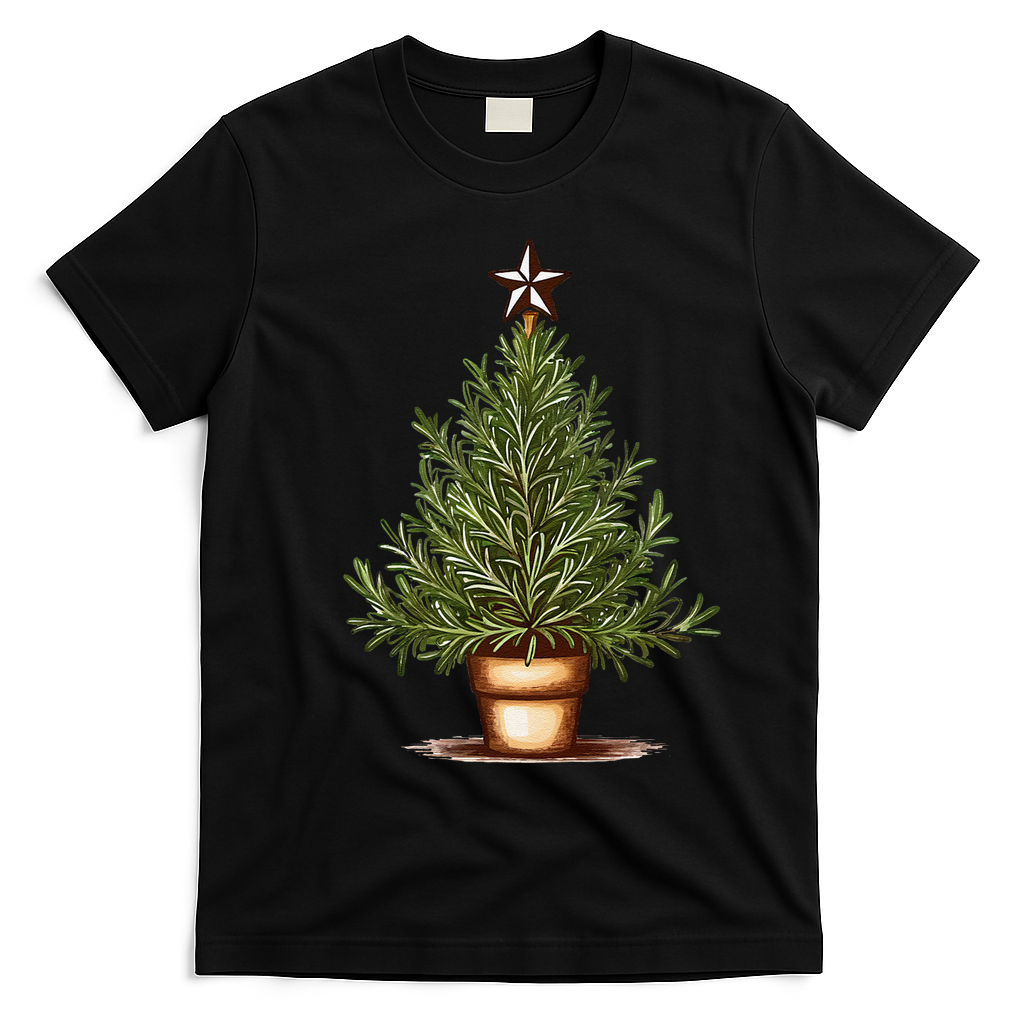 Rosemary Herb Christmas Tree T-Shirt - Black