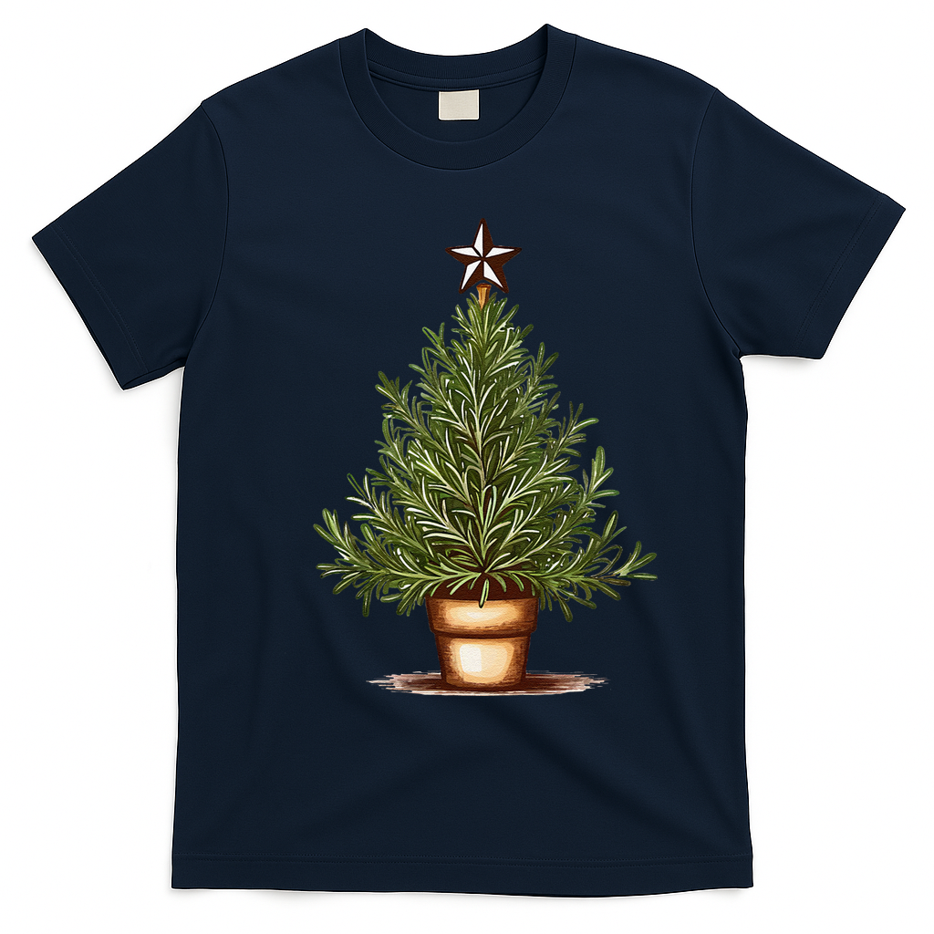 Rosemary Herb Christmas Tree T-Shirt - Navy Blue