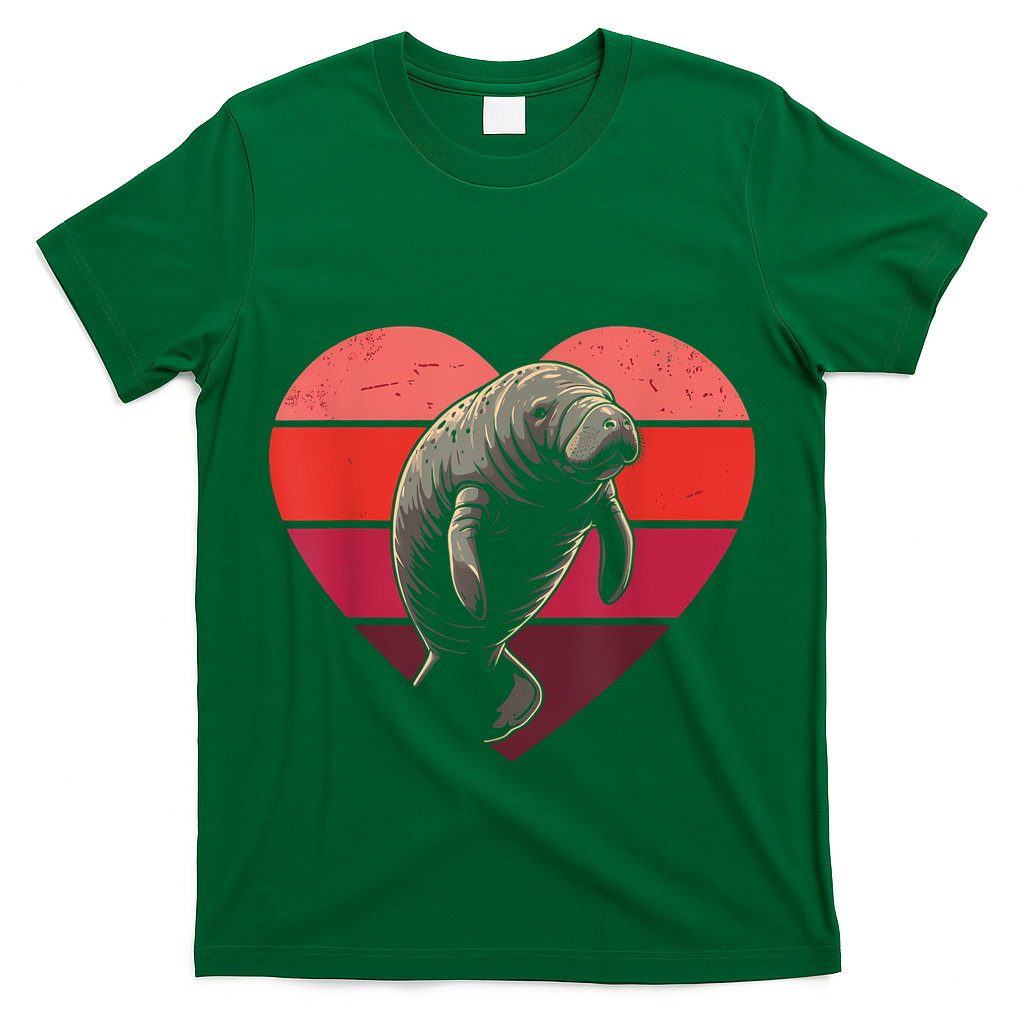Retro Heart Manatee Vintage Valentine Women T-Shirt