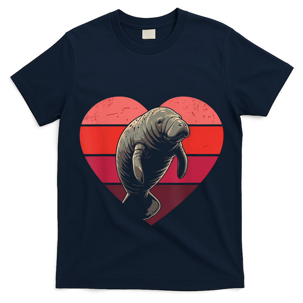 Retro Heart Manatee Vintage Valentine Women T-Shirt