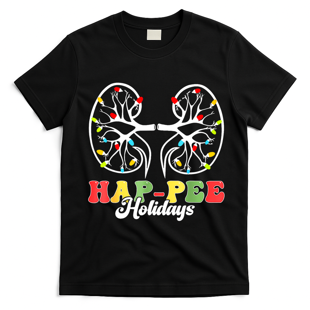 Retro Hap Pee Holidays Christmas Dialysis Nurse Kidney Xmas T-Shirt - Black
