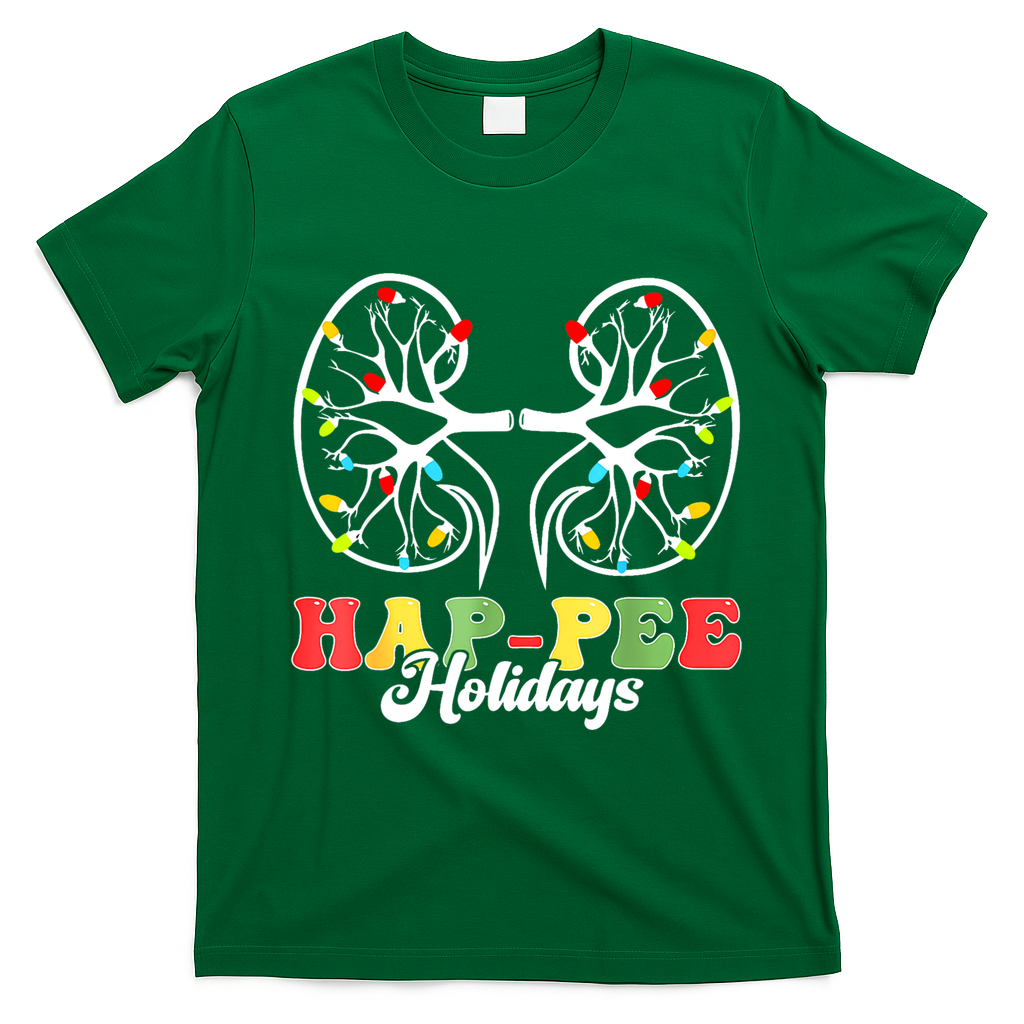 Retro Hap Pee Holidays Christmas Dialysis Nurse Kidney Xmas T-Shirt - Irish Green