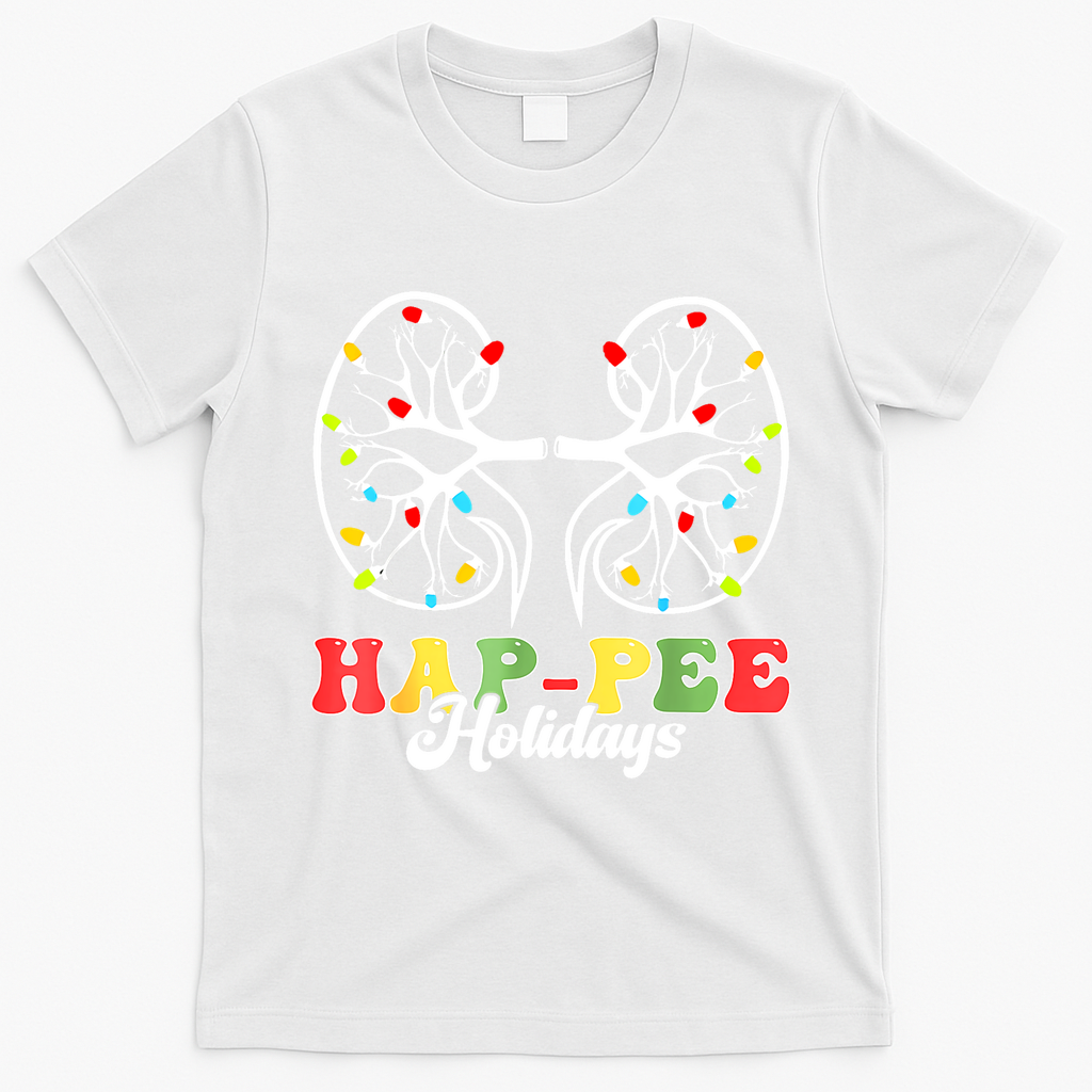 Retro Hap Pee Holidays Christmas Dialysis Nurse Kidney Xmas T-Shirt - White