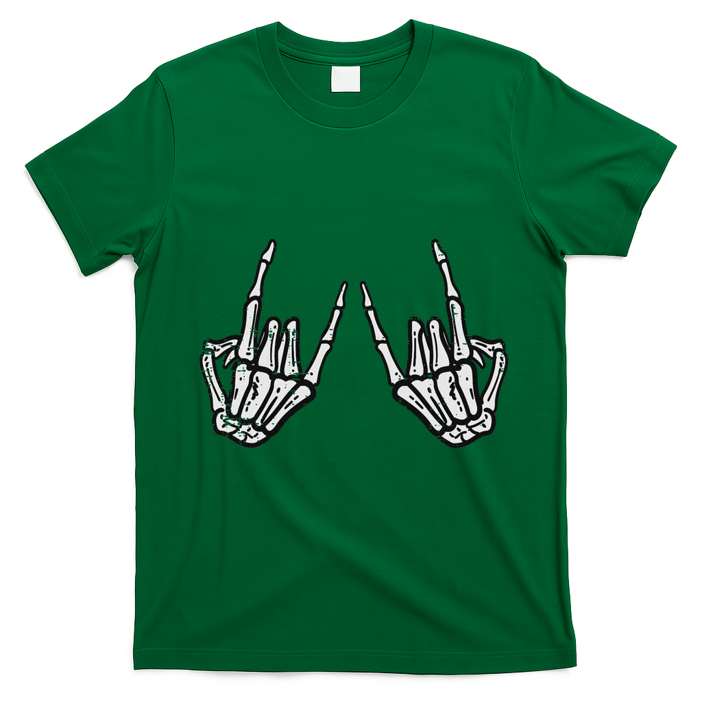Rocker Hand Sign Rock Skeleton Retro Halloween Women T-Shirt - Irish Green