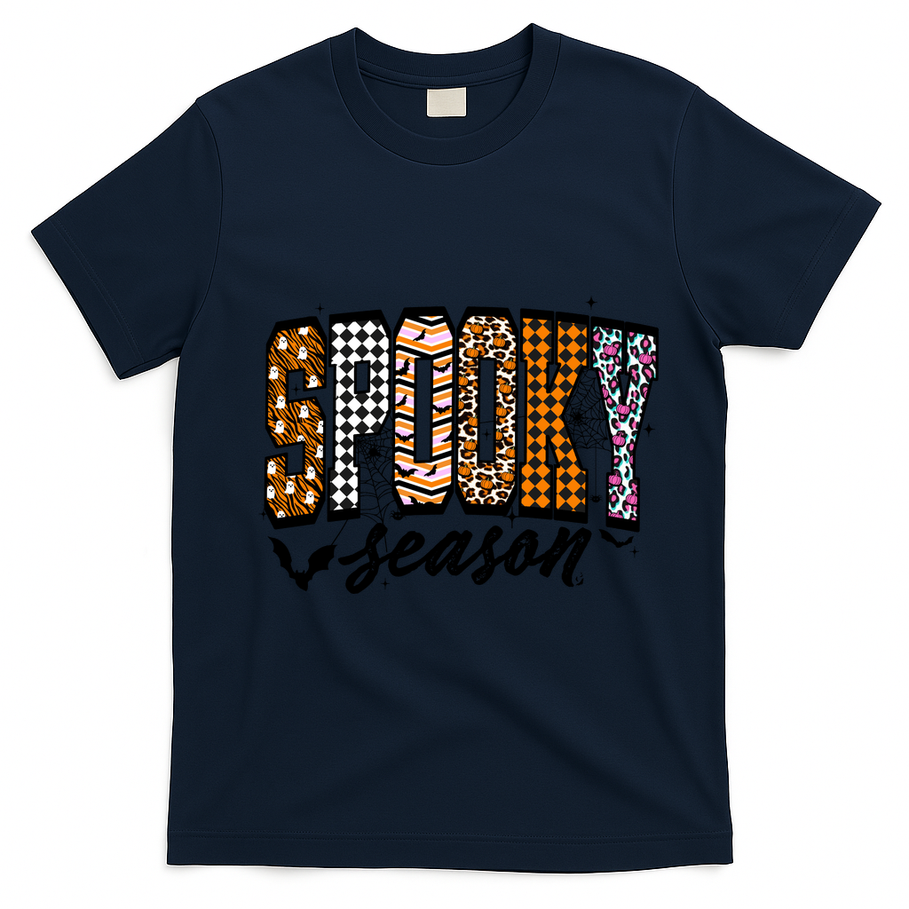 Retro Halloween Spooky Season Coquette T-Shirt - Navy Blue
