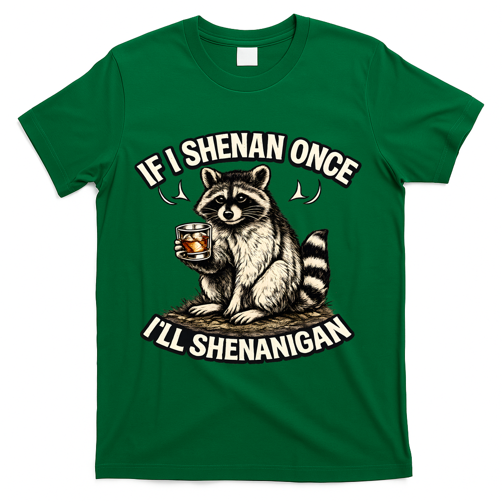 Raccoon If I Shenan Once I'll Shenanigan T-Shirt - Green