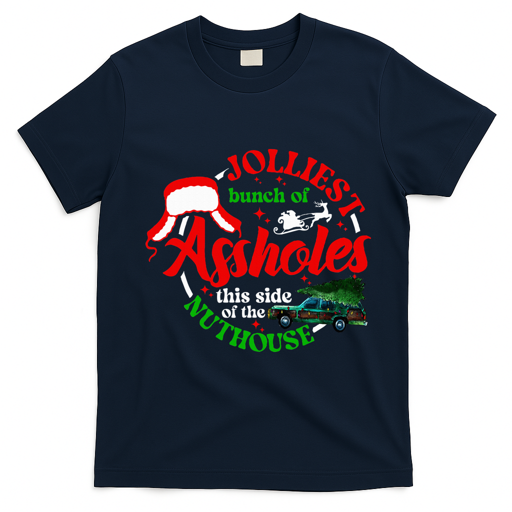 Retro Jolliest Bunch Of Assholes This Side Of The Nut House T-Shirt - Navy Blue