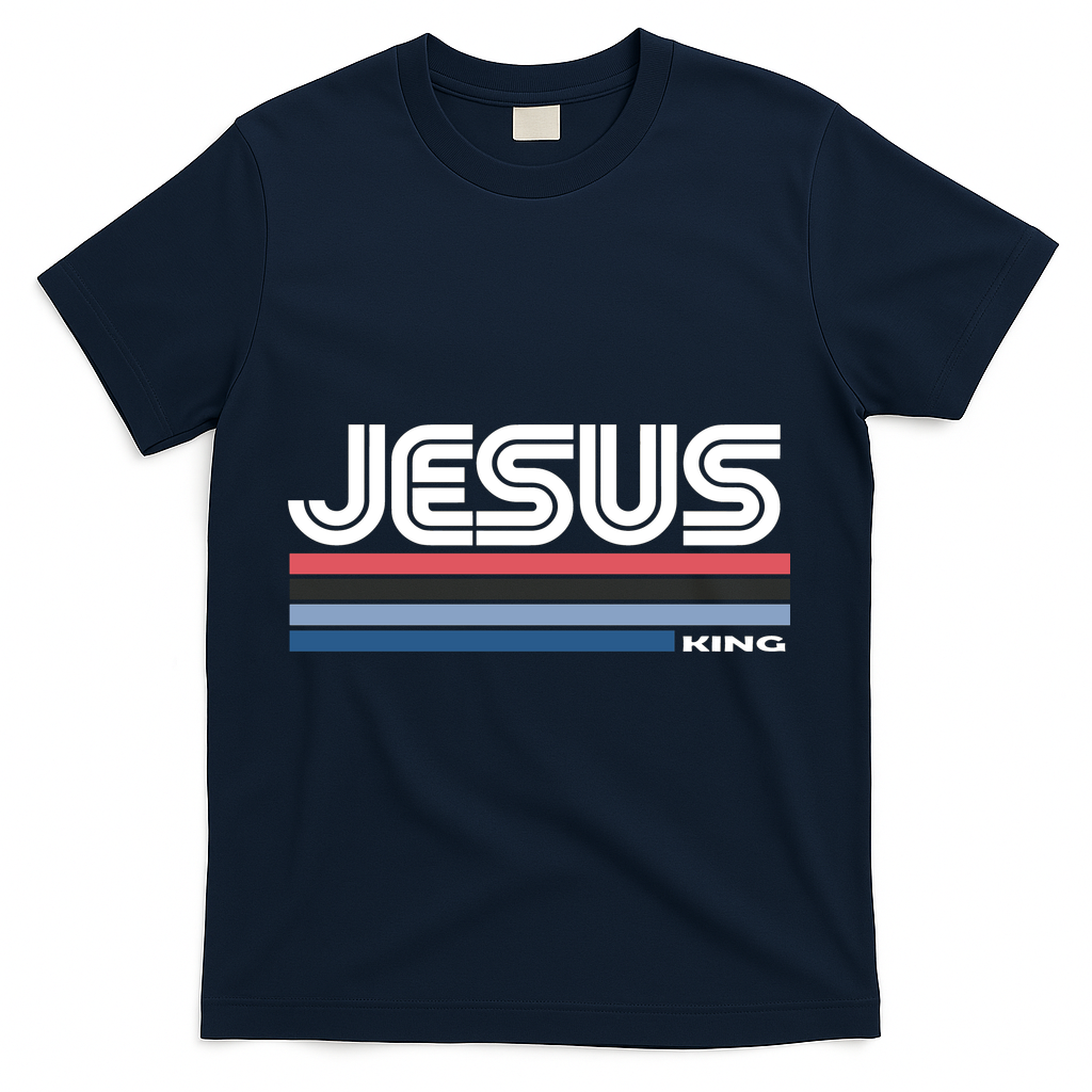 Retro Jesus King T-Shirt - Navy