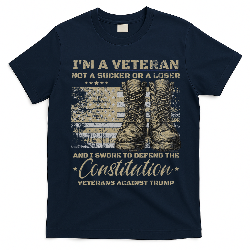 Retro Military Veterans Against Trump Bernie Protest Vintage T-Shirt - Navy Blue