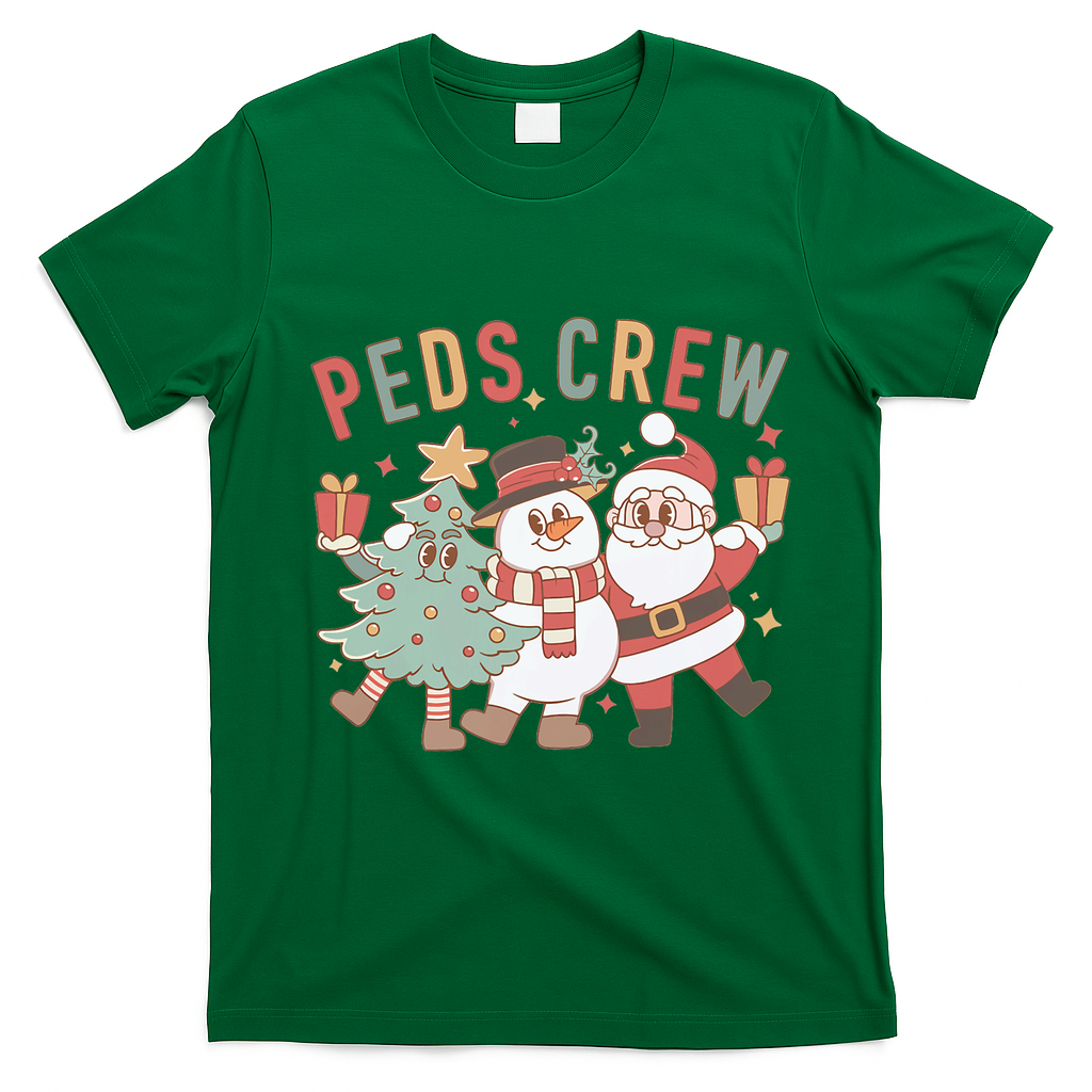 Retro Peds Crew Christmas Pediatric Nurse Nursing Group T-Shirt - Irish Green