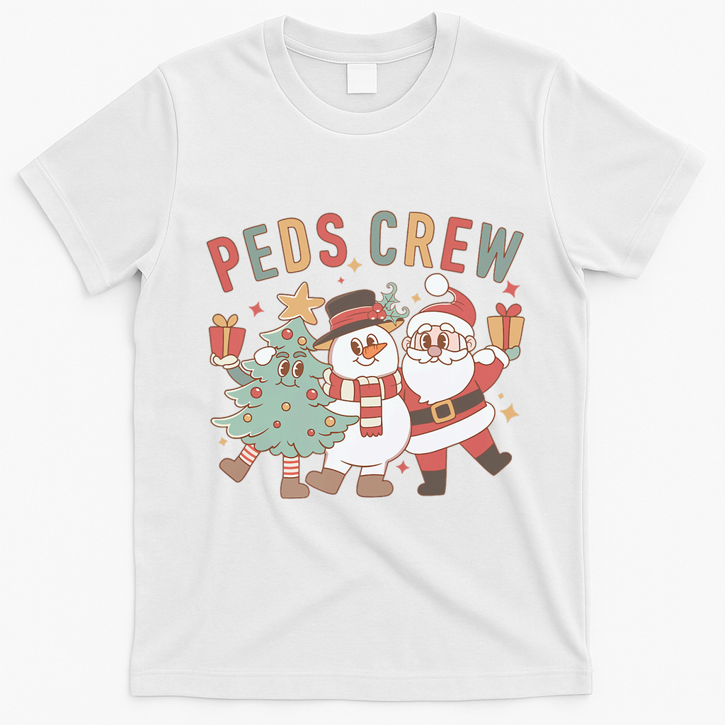 Retro Peds Crew Christmas Pediatric Nurse Nursing Group T-Shirt - White