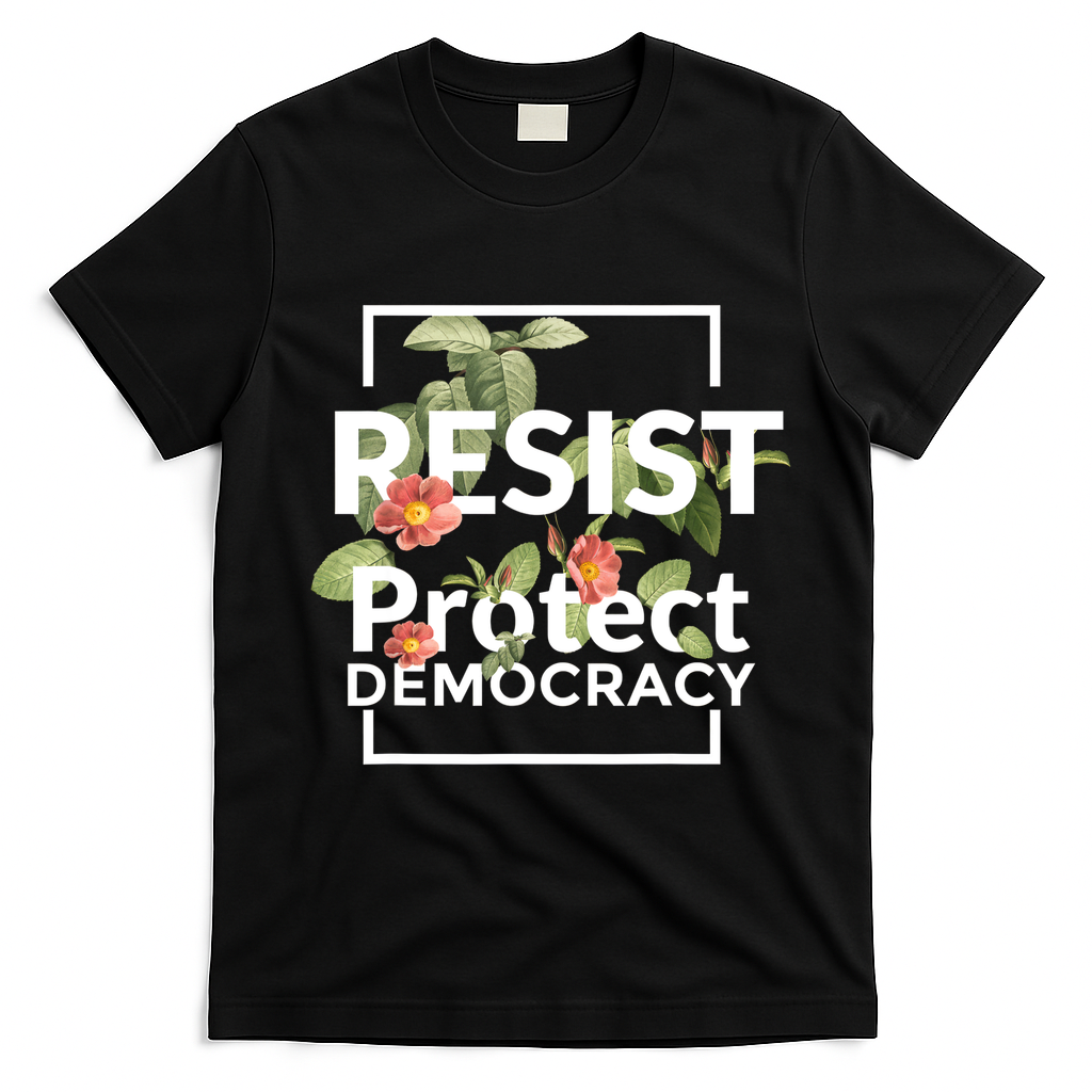 Resist Protect Democracy Subtle Retro Floral Anti Trump  T-Shirt - Black
