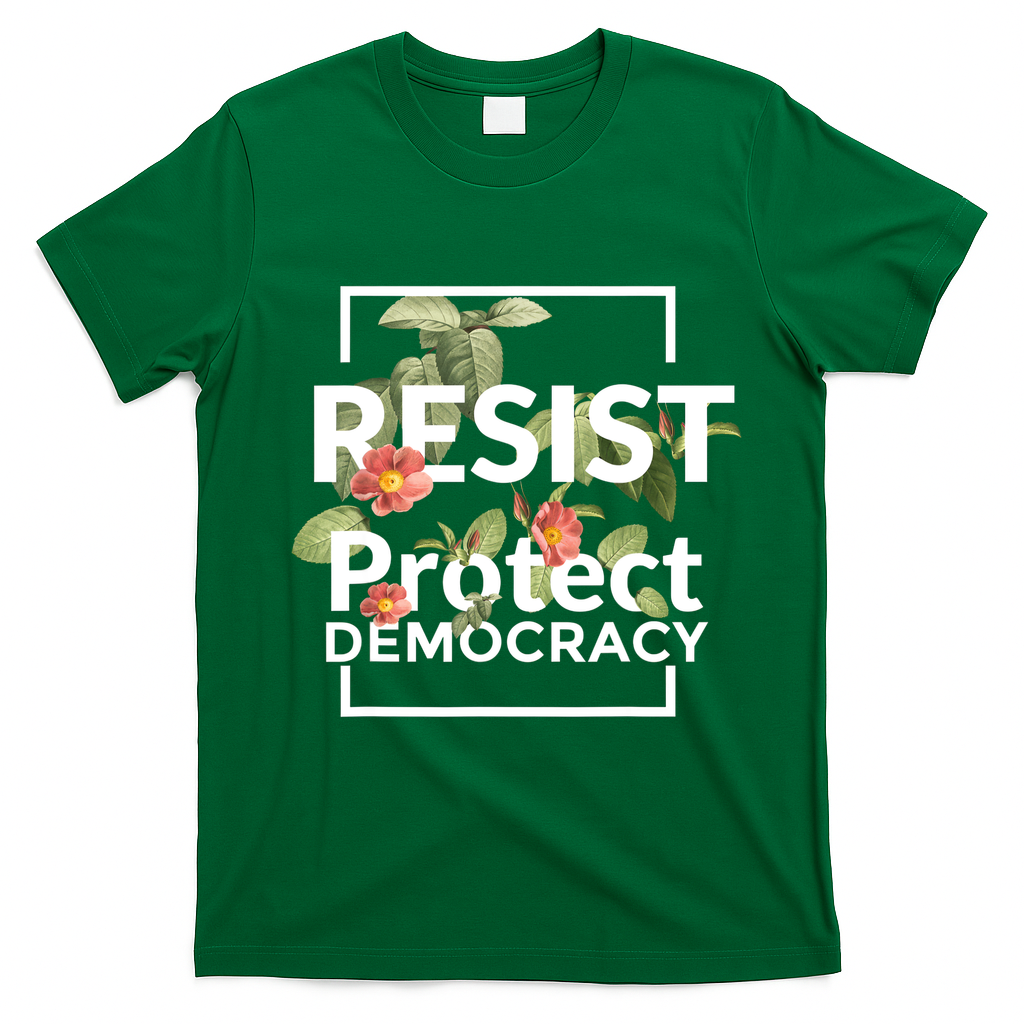 Resist Protect Democracy Subtle Retro Floral Anti Trump  T-Shirt - Irish Green