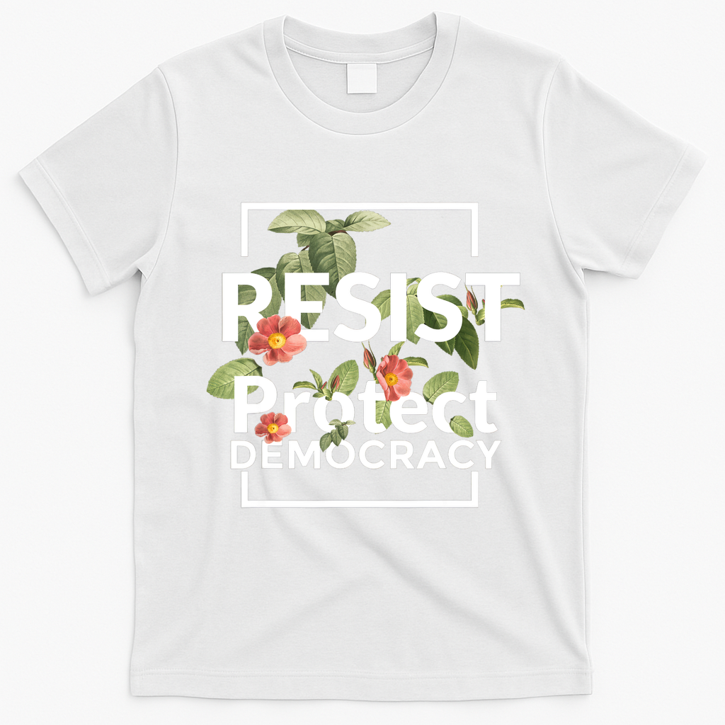 Resist Protect Democracy Subtle Retro Floral Anti Trump  T-Shirt - White