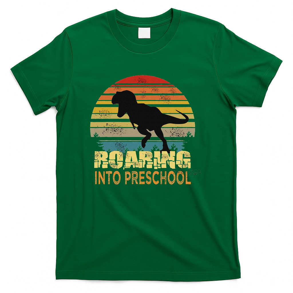 Roaring Preschool Dinosaur Back To School First Day Boys T-Shirt - Green