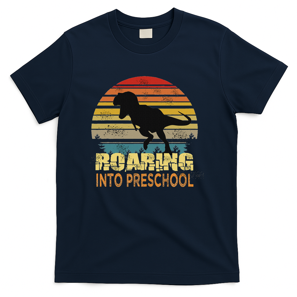 Roaring Preschool Dinosaur Back To School First Day Boys T-Shirt - Navy