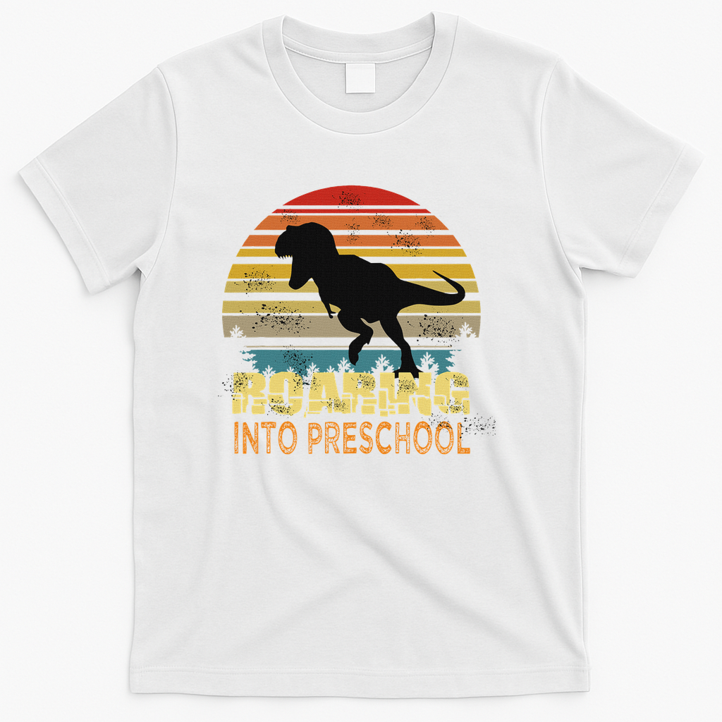 Roaring Preschool Dinosaur Back To School First Day Boys T-Shirt - White