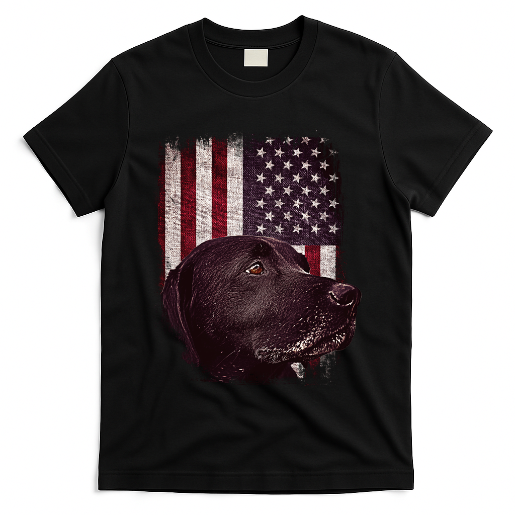 Realistic Patriotic Dog Portrait With USA Flag Backdrop T-Shirt