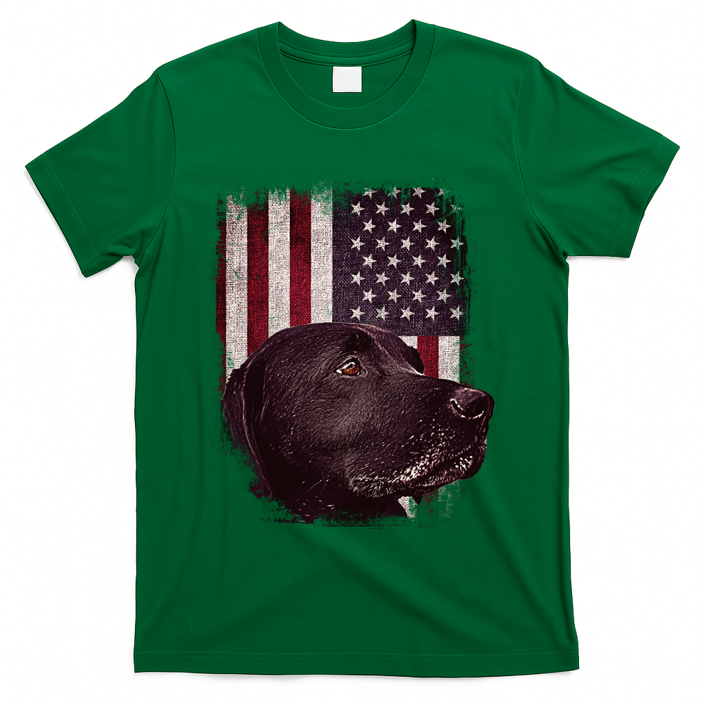 Realistic Patriotic Dog Portrait With USA Flag Backdrop T-Shirt