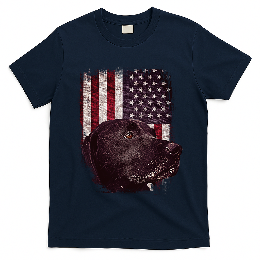 Realistic Patriotic Dog Portrait With USA Flag Backdrop T-Shirt