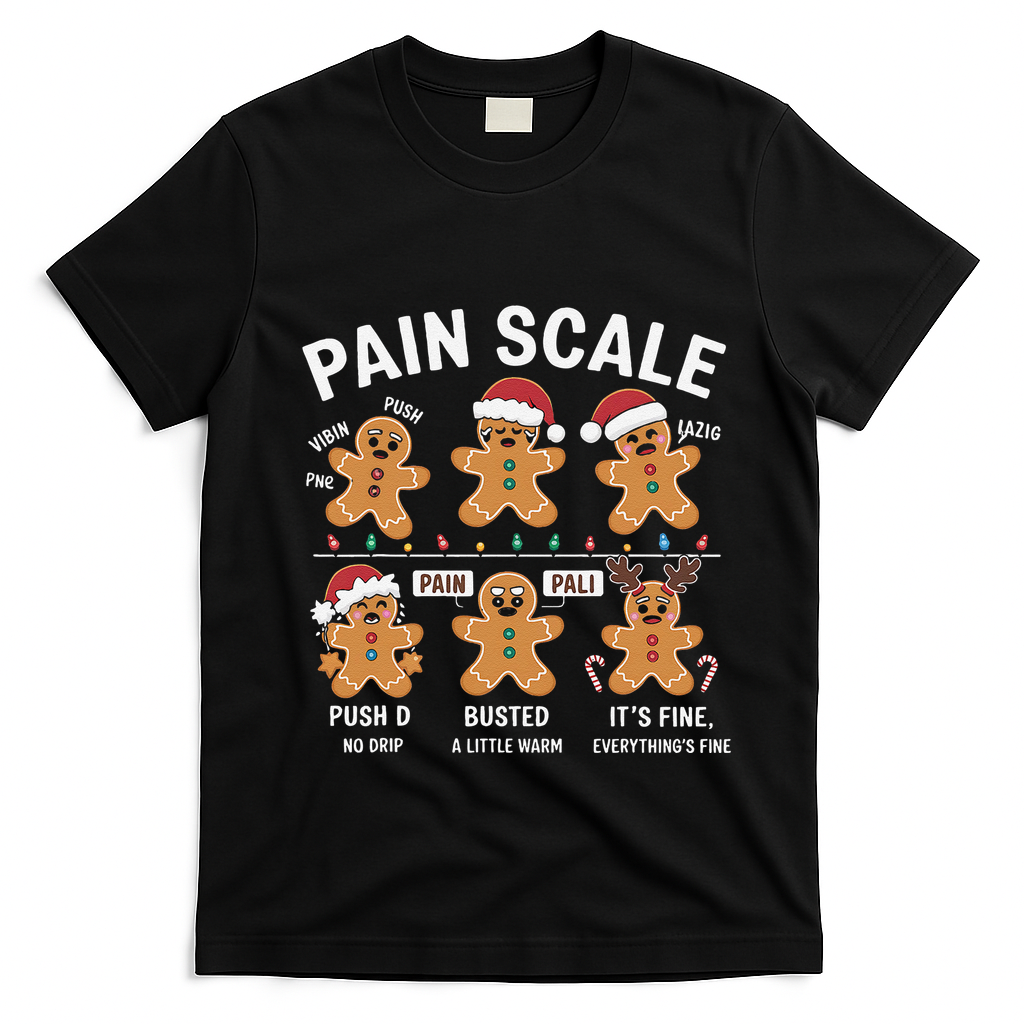 Retro Pain Scale Gingerbread Nurse Christmas Vibes T-Shirt - Black