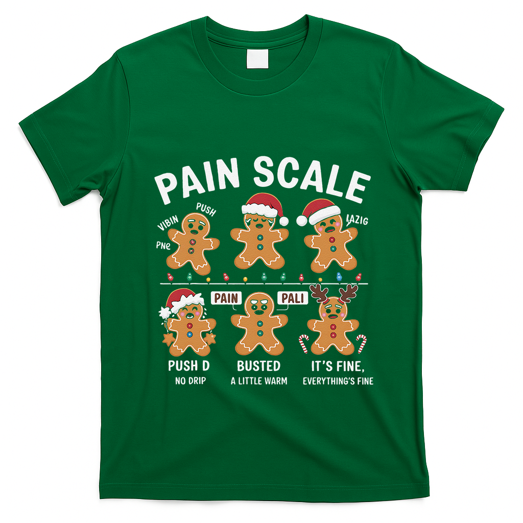 Retro Pain Scale Gingerbread Nurse Christmas Vibes T-Shirt - Irish Green
