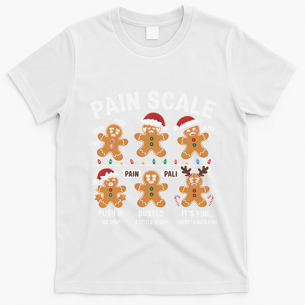 Retro Pain Scale Gingerbread Nurse Christmas Vibes T-Shirt - White