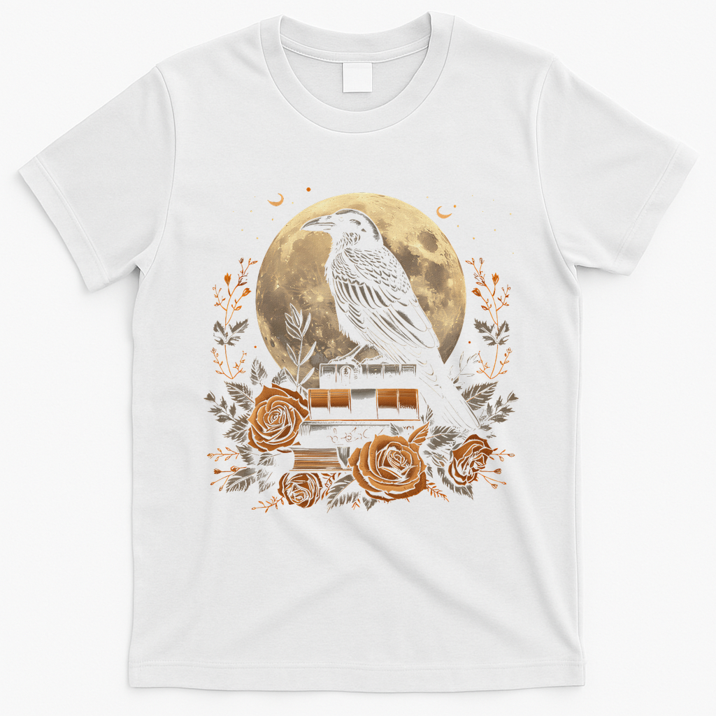 Raven Reading Book Occult Crow T-Shirt - White