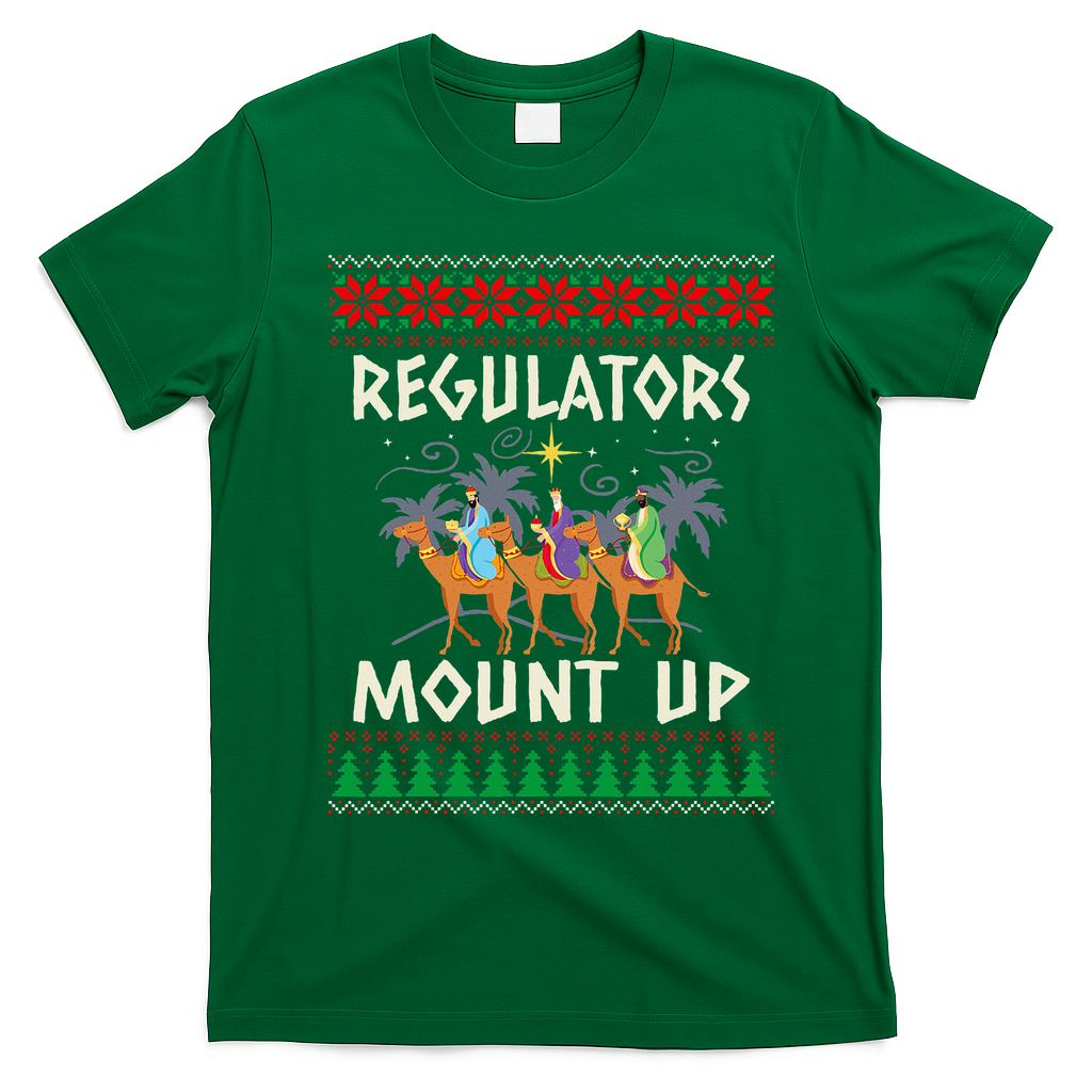 Retro Regulators Mount Up Camel Ugly Christmas Sweater Xmas T-Shirt - Irish Green