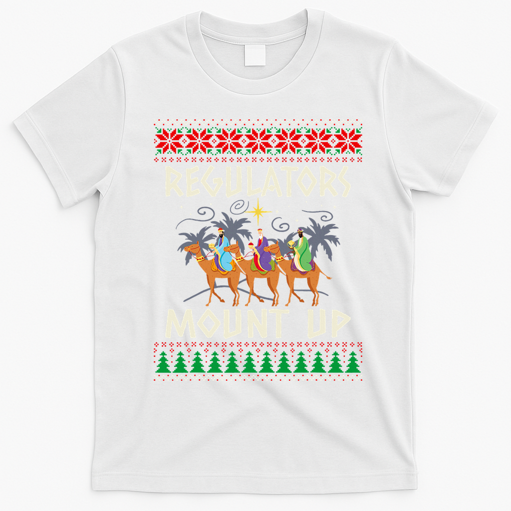 Retro Regulators Mount Up Camel Ugly Christmas Sweater Xmas T-Shirt - White