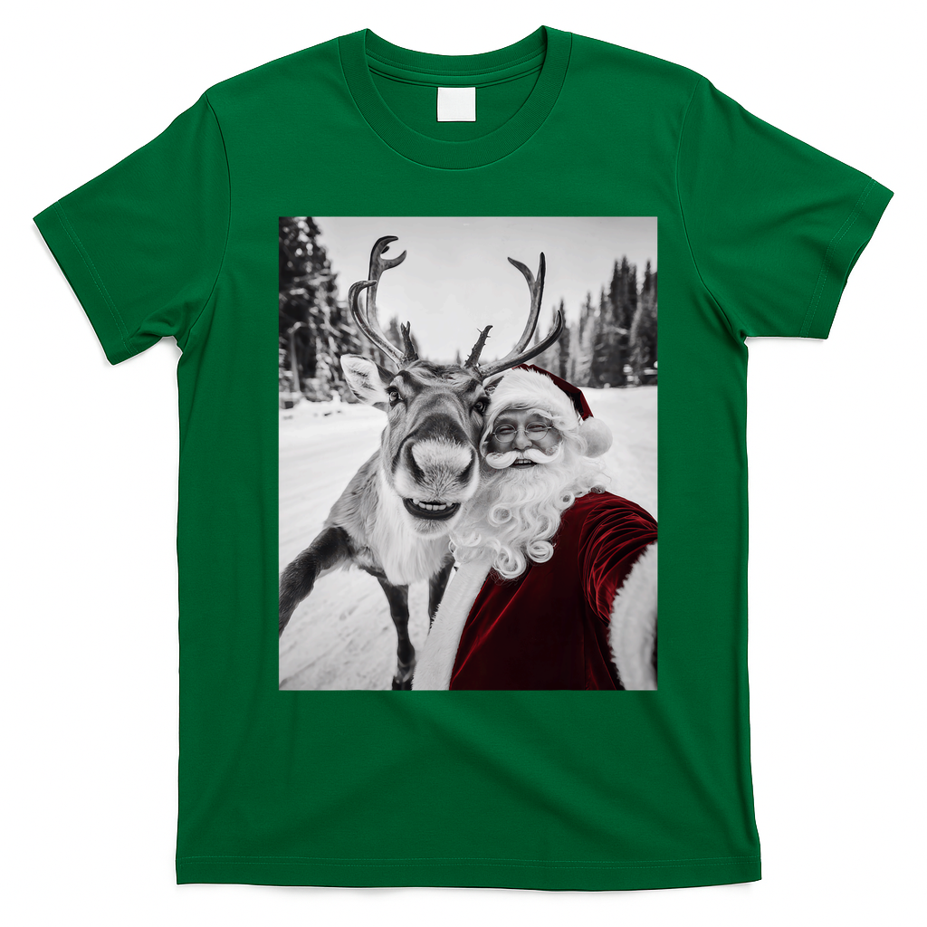 Reindeer Selfie Christmas Party Selfie Funny Reindeer Xmas T-Shirt - Irish Green