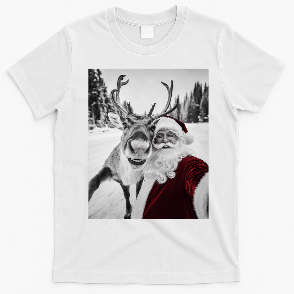 Reindeer Selfie Christmas Party Selfie Funny Reindeer Xmas T-Shirt - White