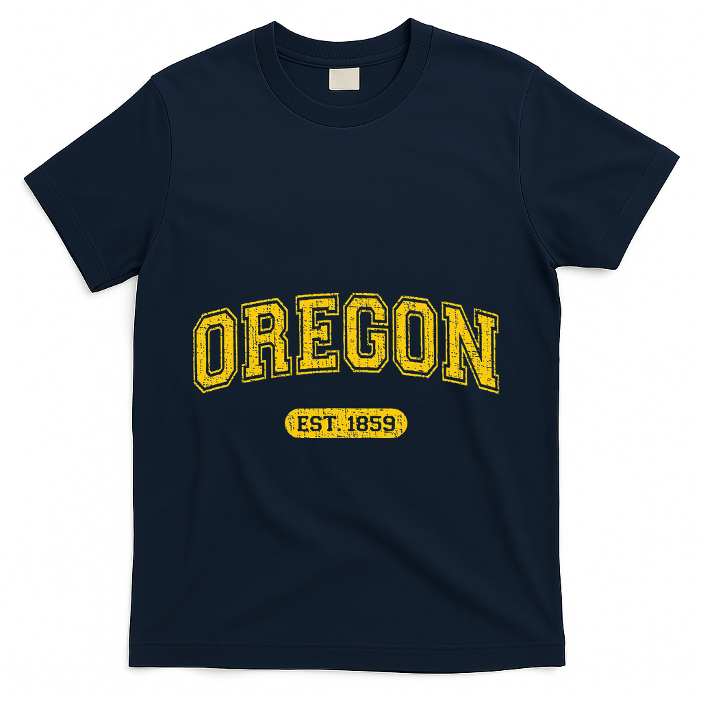 Retro Schoolstyle Oregon 1859 Distressed T-Shirt - Navy