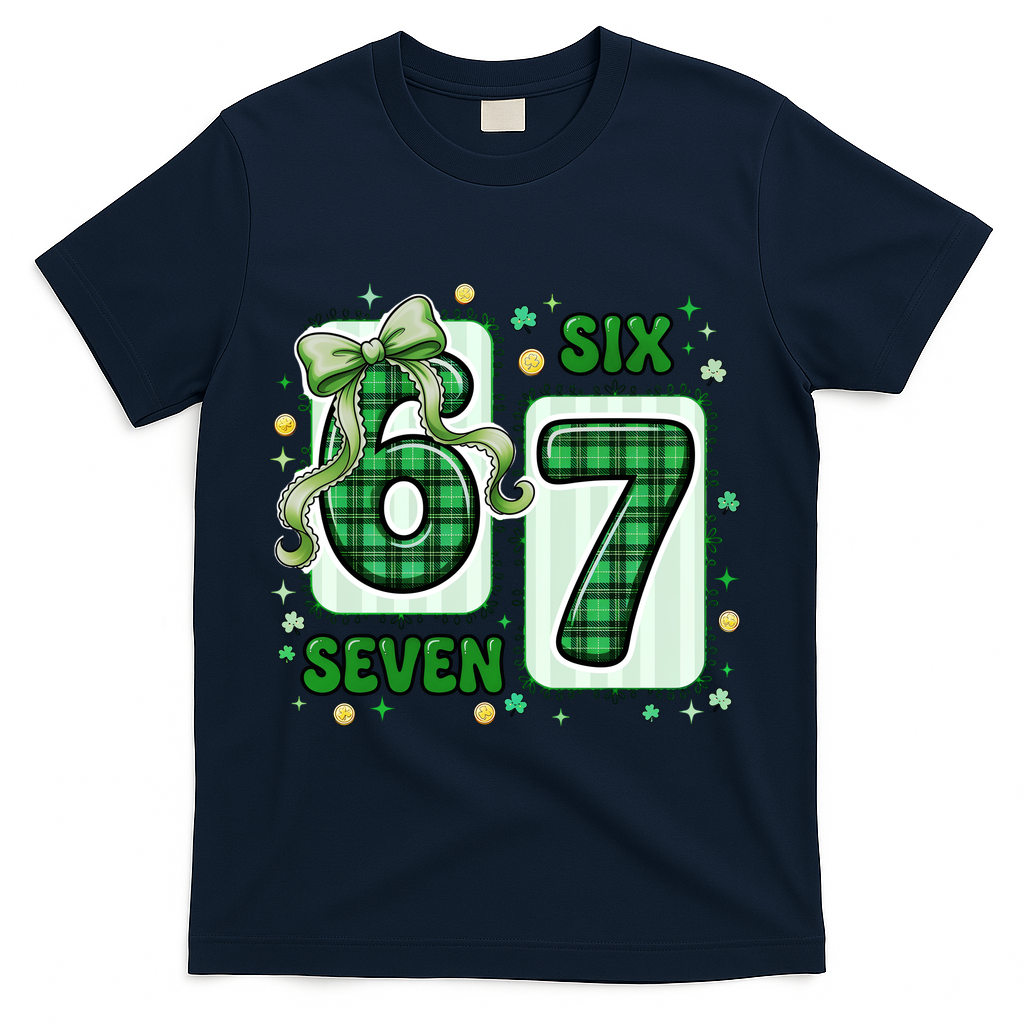 Retro St Patrick's Lucky 67 Six Seven 6-7 Meme T-Shirt - Navy