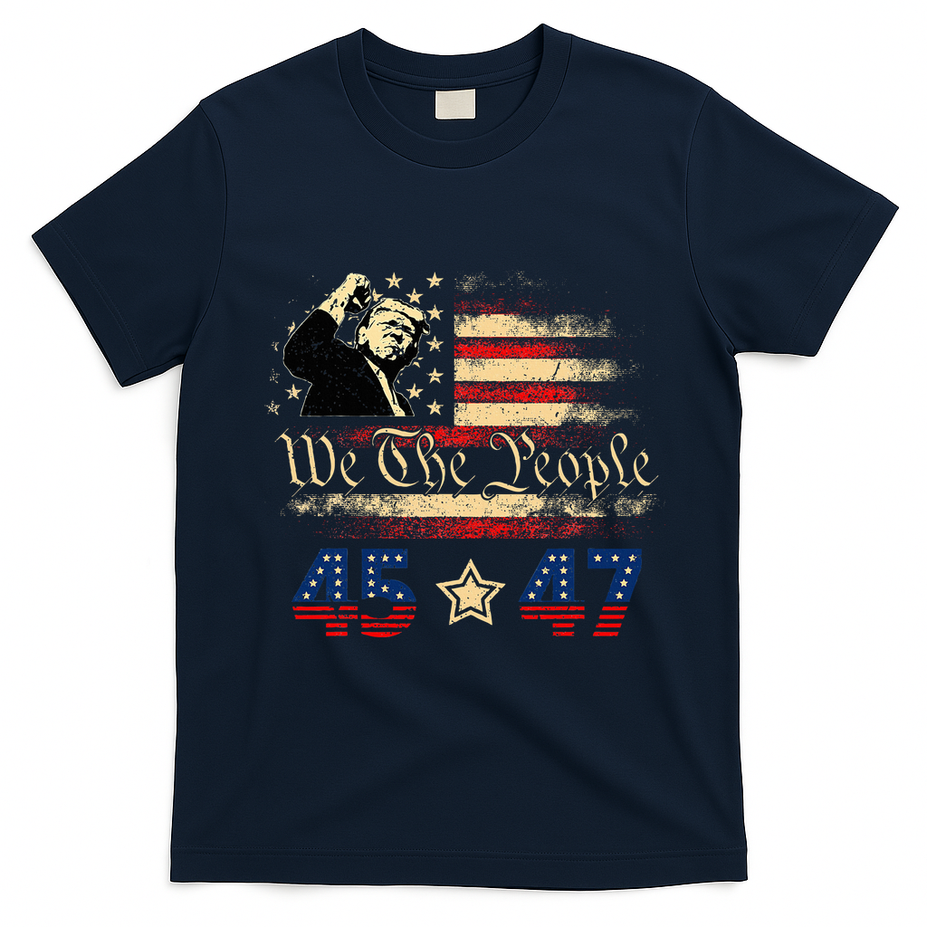 Retro Trump 45 47 Presidential Election Winner Inauguration T-Shirt - Navy Blue