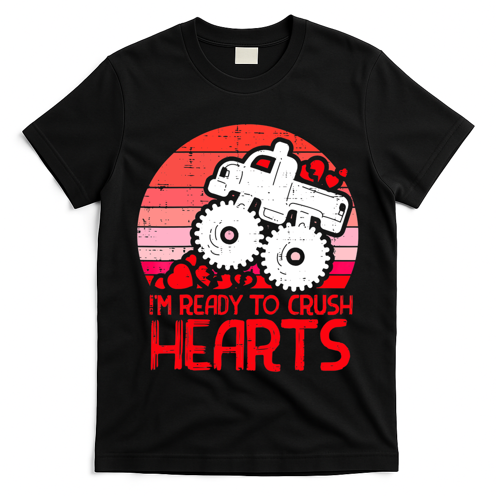 Ready To Crush Hearts Monster Truck Toddler Boys Valentine T-Shirt