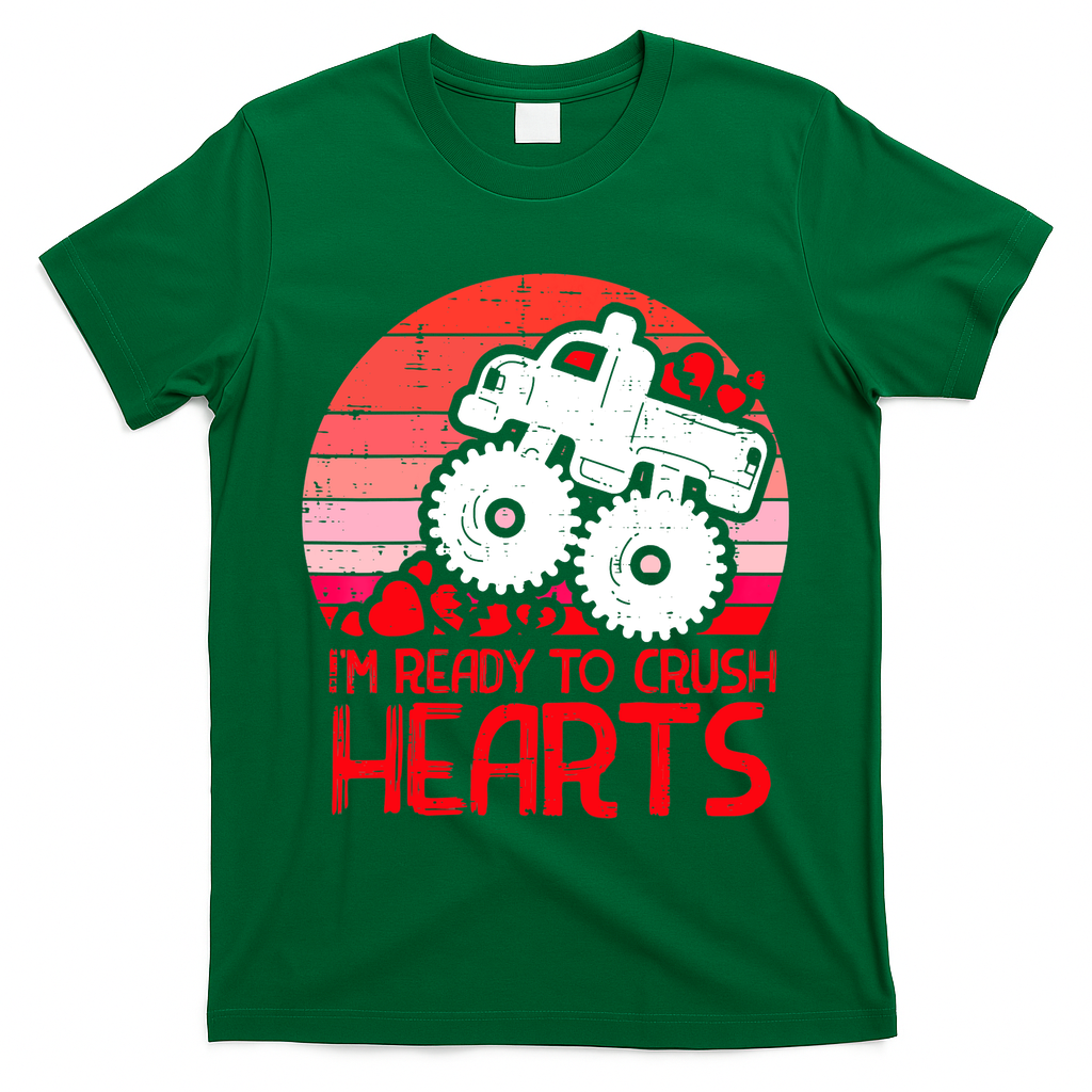 Ready To Crush Hearts Monster Truck Toddler Boys Valentine T-Shirt